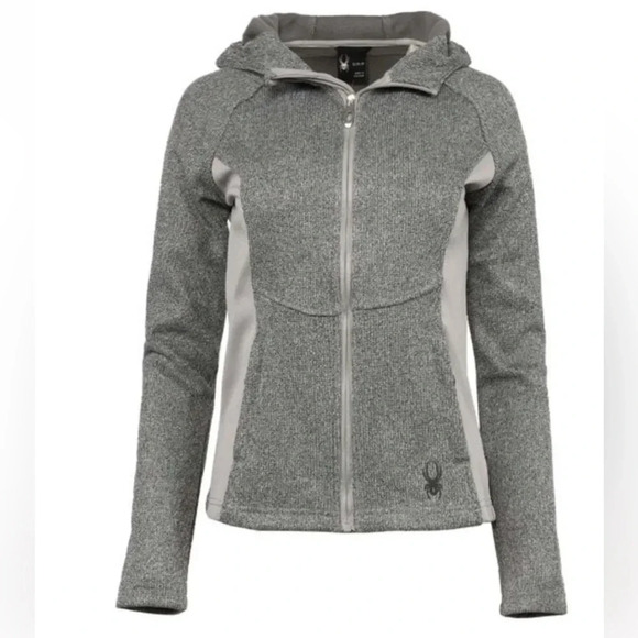 Spyder Heather gray bonded sweater fleece lined full zip hooded jacket NWT Med - Picture 2 of 7